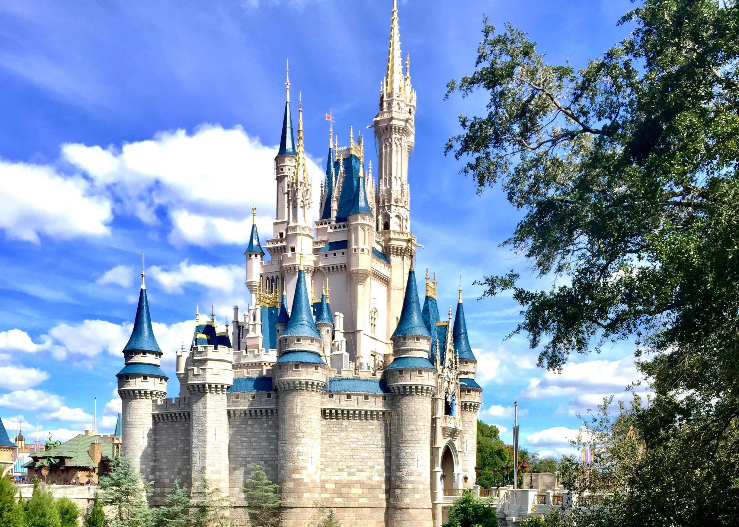 Side view of Cinderella's Castle at the Magic Kingdom in Walt Disney World