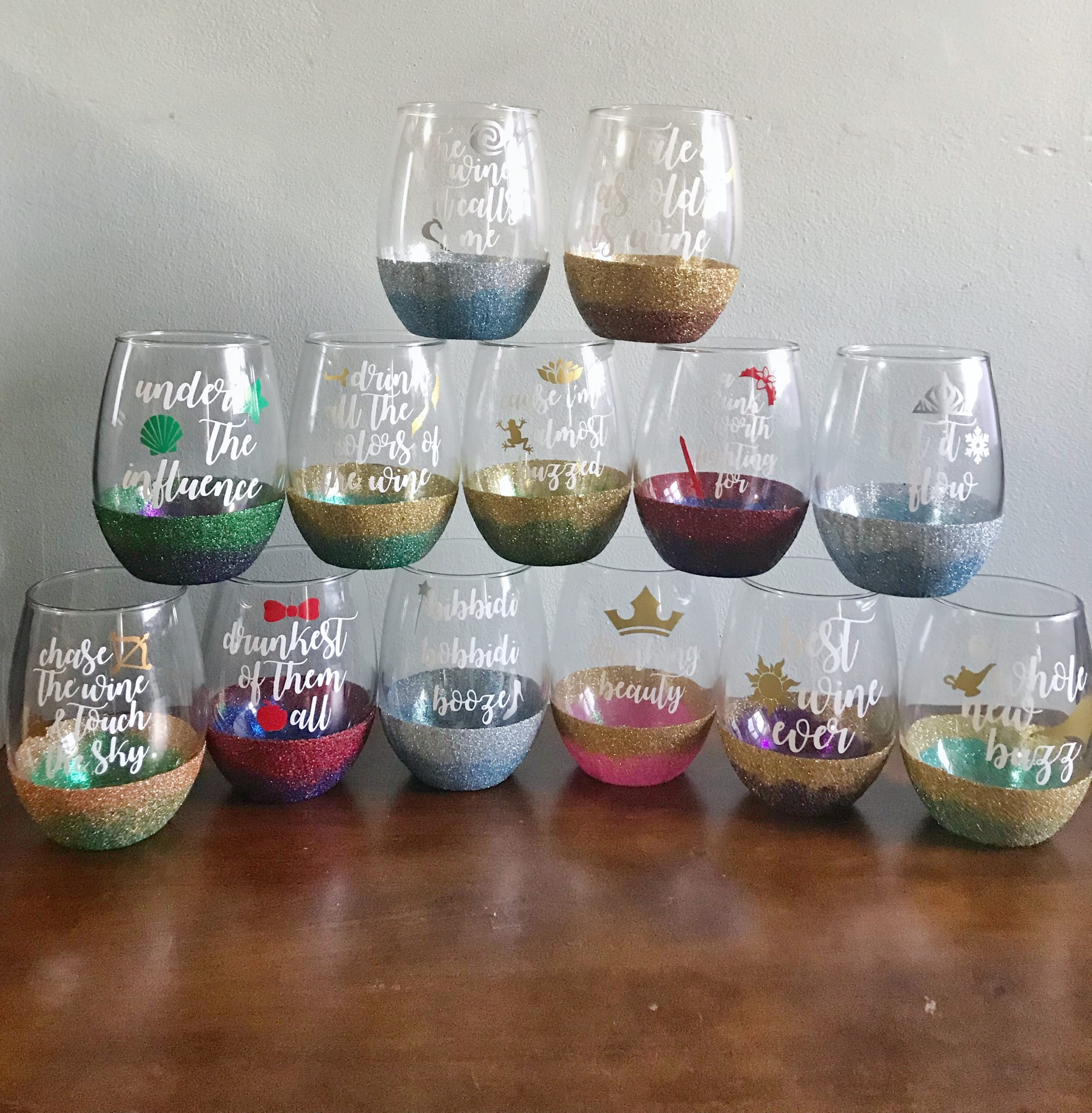 How to Make Disney Princess Glitter Wine Glasses - Kelly Does Life